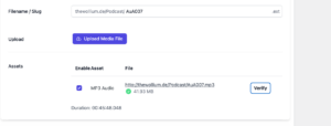 Screenshot von Podlove Asset überprüfung.